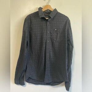 Guess Black Dark Grey Square Print Long Sleeve Dress Button Up  Shirt